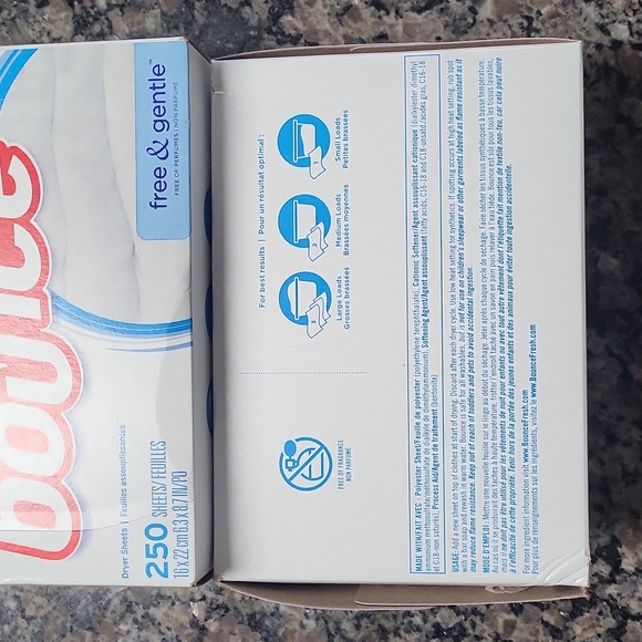 Bounce lot of 2 each 250 sheets free & gentle dryer sheets new sealed - Picture 5 of 7
